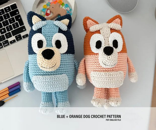 Blue + Orange dog crochet pattern