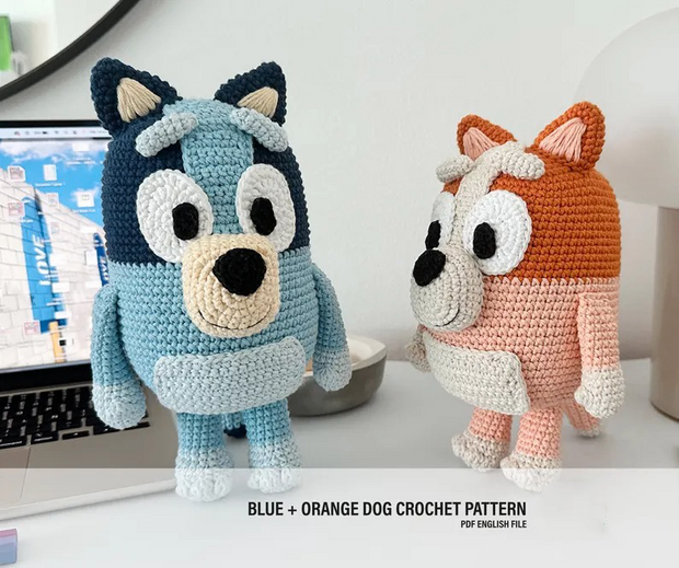 Blue + Orange dog crochet pattern