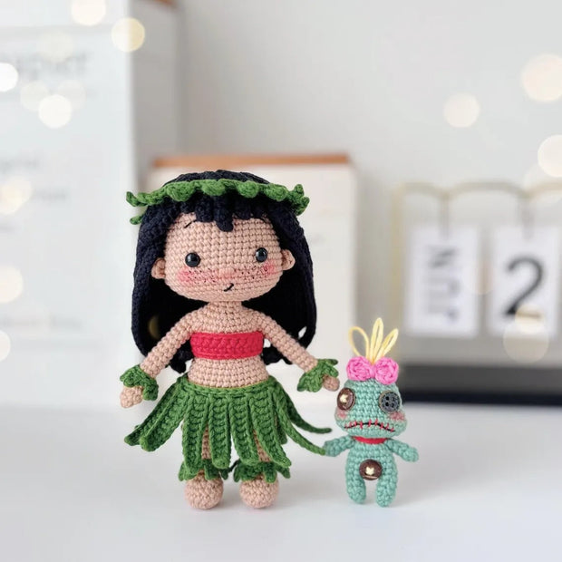 Hawaii girl doll and blue monster crochet pattern