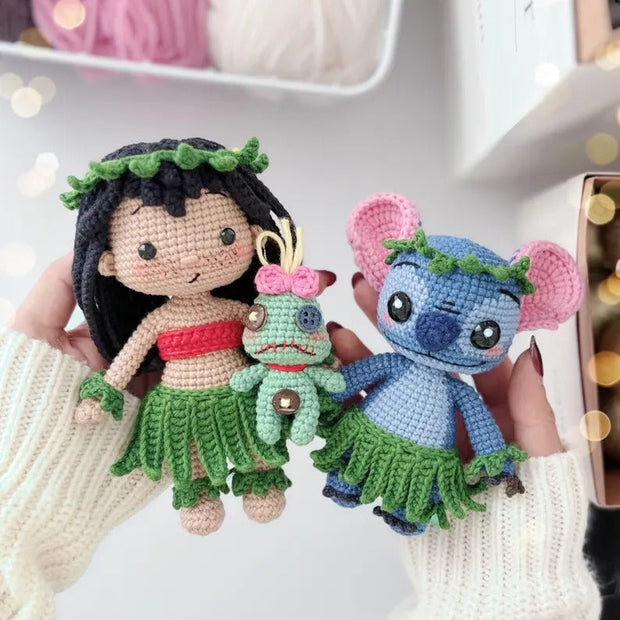 Hawaii girl doll and blue monster crochet pattern
