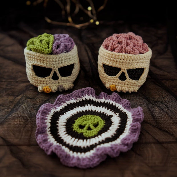 Brainy skull coaster set CROCHET PATTERN