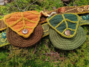 Enchanted woodland belt, leaf pouch, crochet pattern