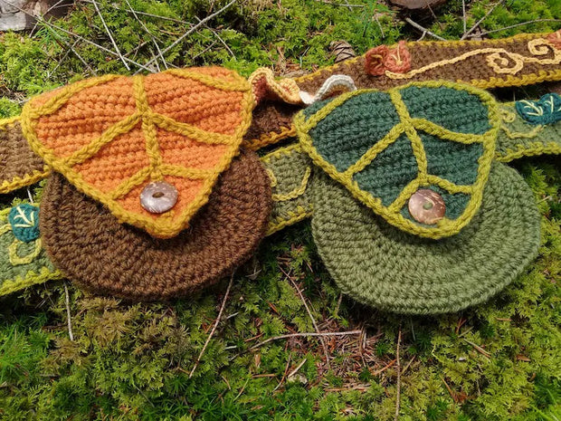 Enchanted woodland belt, leaf pouch, crochet pattern