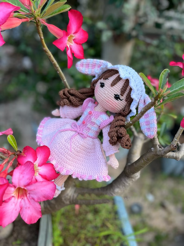 Carol Bunny Crochet Doll Pattern in Gingham Dress