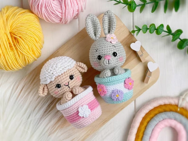 Crochet PATTERN SET Amigurumi Easter animals in pots