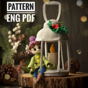 Christmas Lantern with a whimsical Elf Toy Pattern